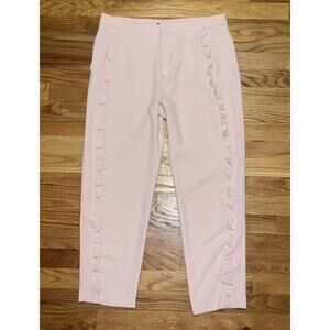 Zara Woman Pale Pink Ruffle Trim Cropped Trousers, Size Large Swifty Romantic